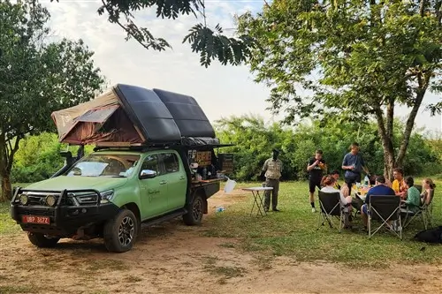 Camping with the Hilux overland truck at Red Chilli, Murchison Falls National Park.