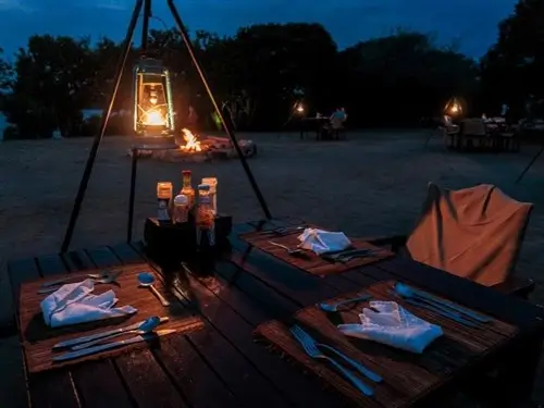 Outdoor restaurant at Bush Lodge Queen Elizabeth, Uganda.