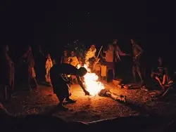 Karamajong tribe around a campfire in Karamoja, Uganda.