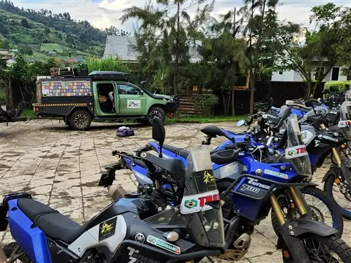 The Hilux truck that accompanies the motorbikes on a moto safari.