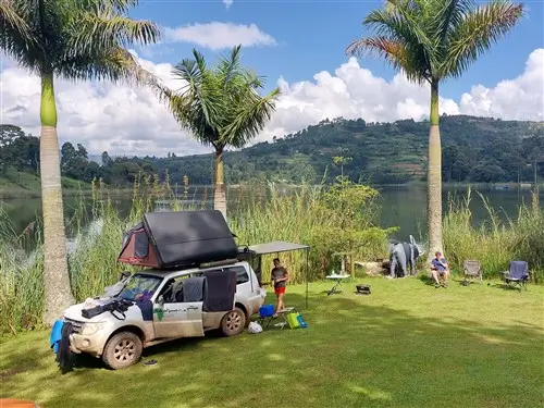 Camping at the shore of Lake Bunyonyi in Uganda.
